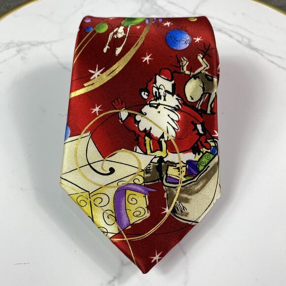 Jerry Garcia Christmas Holiday Neck Tie Necktie J. Garcia Red Santa Necktie - Picture 5 of 5